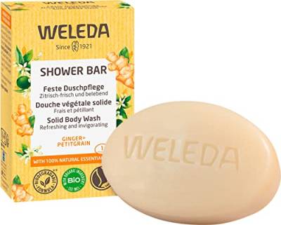 WELEDA Bio Festes Duschgel Ingwer & Petitgrain – feste Naturkosmetik Dusche mit Bio Sheabutter & erfrischendem Duft. Natürliche Shower Bar Seife für Männer & Frauen. 100% Vegan & Plastikfrei (1x 75g) von WELEDA