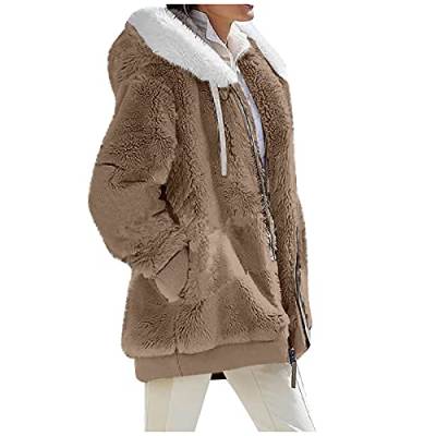 WEOPLKIN Fleecejacke Damen Sweatshirt Damen Zipper Hoodie PlüSch Jacke ÜBergrößE Comfy Arktischer Samt Kapuzenpullover LangäRmelige Herbst Pullover Mit Taschen Damen-Jacken Beige 4XL von WEOPLKIN