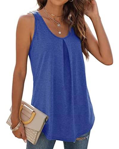 WIHOLL Tank Top Damen Sommer Locker T Shirt ärmellos V Ausschnitt Oberteile Blau M von WIHOLL