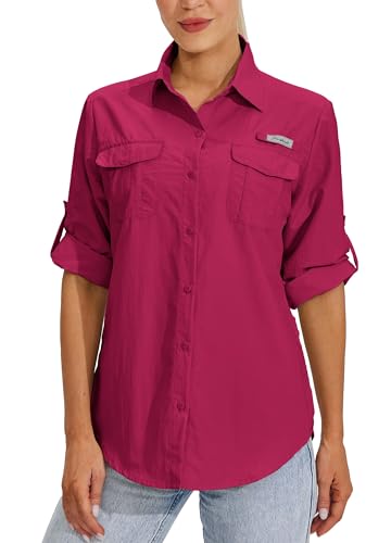 WILLIT Damen UPF 50+ Shirt Sonnenschutz Shirts Langarm Wanderbluse Safari Angel Shirts SPF UV Schnelltrockner Wander Outdoor Shirts Rosenrot L von WILLIT