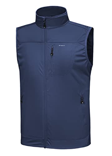 WILLIT Herren Golfweste Leichtgewichtige Softshell-Weste Ärmellose Jacke für Wanderungen Lauftraining Tiefblau S von WILLIT