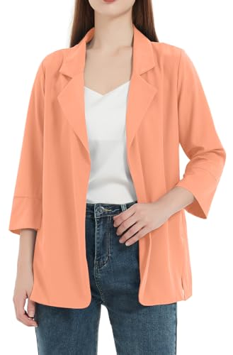 WINKEEY Damen Blazer Offene Front Cardigan Casual Arbeit Büro Jacke Langarm Elegant Business Blazer Leicht Chiffon Cardigan,Orange M von WINKEEY