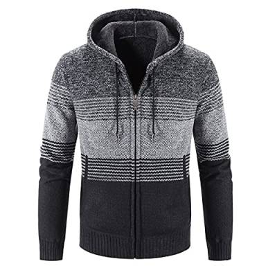 WLHBF Dialyse Kleidung Lässiger Streifendruck mit Kapuze für Herren, Langarm, warme Strickjacke, leichte Strickjacke, Mantel für die Arbeit zu Hause Softshelljacke Männer von WLHBF