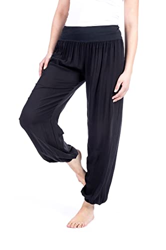 U&F Damen Sommer und Winter Haremshose | Frühling Herbst Boho Lässig Elastisch Casual Sport Festival Hippie Hose Aladinhose Jogginghose Pumphose Umstandshose Sommerhose Schwarz Größe: XL von WOMEN'S WEAR U&F FASHIONSTORE