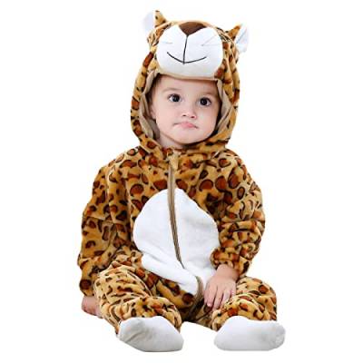 WOOKIT Unisex Baby Onesie Winter Kapuzen Cartoon Strampler Neugeborenen Overall für Jungen und Mädchen 0-36 Monate-Leopard-110 von WOOKIT