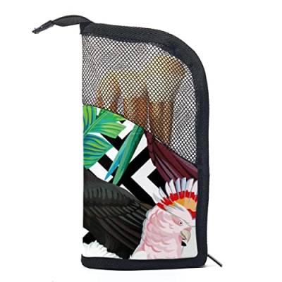 Make-up Pinsel Organizer Tasche mit 12 Make-up-Pinseln,Tropische Tukan-Papageienblätter,Tragbarer Make-up-Pinselhalter Set Koffer von WOSHJIUK