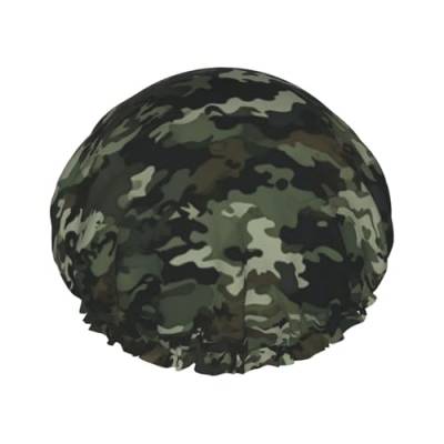 Camouflage-bedruckte Duschhaube für Frauen, wasserdichte Badekappen, wiederverwendbar, doppellagig, Duschhut, Bade-Duschkappen für Männer, Damen, Spa, Salon von WSOIHFEC