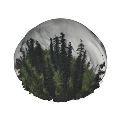 Canadian Smokey Mountain Cliff bedruckte Duschhaube für Frauen, wasserdichte Badekappen, wiederverwendbar, doppellagig, Duschhut, Badeduschkappen für Männer, Damen, Spa, Salon von WSOIHFEC