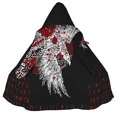 WSXJJ Odin Raven Herren Wikinger Kapuzen Mantel, Umhang Nordischem Kaschmir Imitat 3D gedruckter Mantel Winter Mittlere Länge Parka Jacke,Bloody raven,XL von WSXJJ