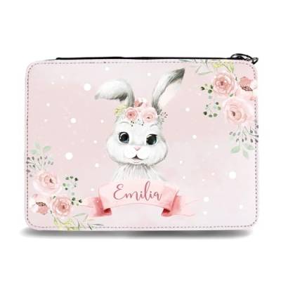 Wandtattoo Loft Gefüllte Federtasche Hase Blumen rosa personalisiert Wunschname Mädchen Schule Einschulung von Wandtattoo Loft