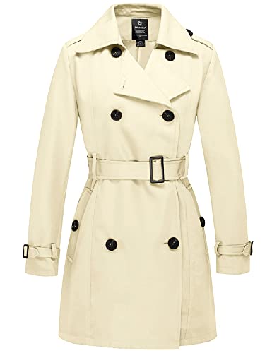 Wantdo Damen Trenchcoat Lang Mantel Frühling Winddicht Sommermantel Übergang Elegant Mäntel Frühlingsmantel Schulterklappen mit Gürtel Slim Fit Jacken Weiß 40 von Wantdo