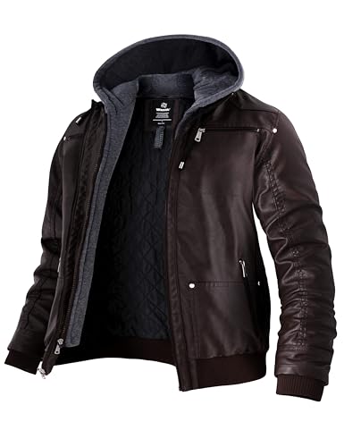 Wantdo Herren Jacke Motorradjacke Kunstlederjacke Schwarz Winter Ubergangs Jacke Leder Kaffee-Verdicken Xxl von Wantdo