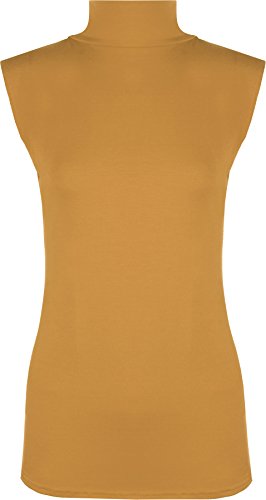 WearAll - Damen Übergröße Einfarbig Rollkragen Ärmellos Top - Senf - 44-46 von WearAll