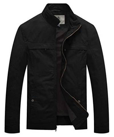 WenVen Herren Militärjacke Jacke Übergang Tactical Jacke Jacke Vintage Kurzjacke Jacke Büro Cotton Jacke Blouson Jacke Frühling Baumwolljacke Schwarz L von WenVen