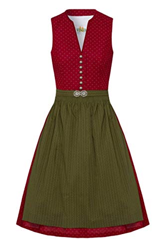 Wenger Austria Moser Trachten Baumwolle Midi Dirndl 65er rot Oliv Luise 006318#29634-1930-2943 Zeta, Rocklänge: ca. 65 cm, mit Knopfleiste, Größe 32 von Wenger Austria