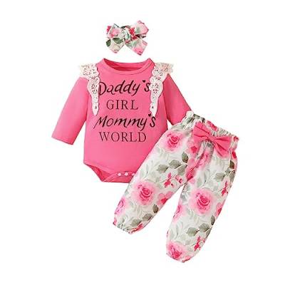 Winmany 3PCS Neugeborenes Baby Mädchen Herbst Winter Kleidung Set Kleinkind Langarm Top Floral Hose Strampler Bodysuit + Stirnband von Winmany