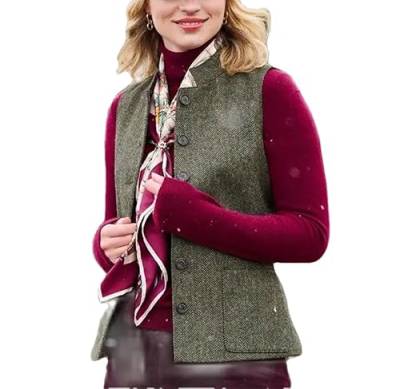 Wjnvfioo Damen Anzugweste Fischgräten-Tweed-Weste Retro Ärmellos Slim Fit Kurze Jacke Party Einreiher Weste, EN8, 46 von Wjnvfioo