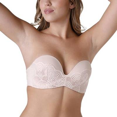 Wonderbra Damen Refined Glamour Ultimate Strapless trägerloser BH mit Spitze starker Halt Push-Up , Strapless-BHpearl beige, 85E von Wonderbra