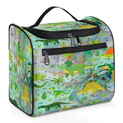 Dinosa Reise-Make-up-Tasche mit Marmor-Design, für Damen, Herren, Kinder, Mädchen, Jungen, Dinosa-Muster, 11,2 l, Kosmetiktasche, Kulturbeutel, Kulturbeutel, Kulturbeutel, Organizer, Duschtasche, von WowPrint