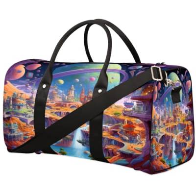 Galaxy Outer Space City Travel Duffle Bag for Women Men Girls Boys Weekend Overnight Bags 22.7L Tote Cabin Luggage Bag for Sports Gym Yoga, farbe, 22.7 L, Taschen-Organizer von WowPrint