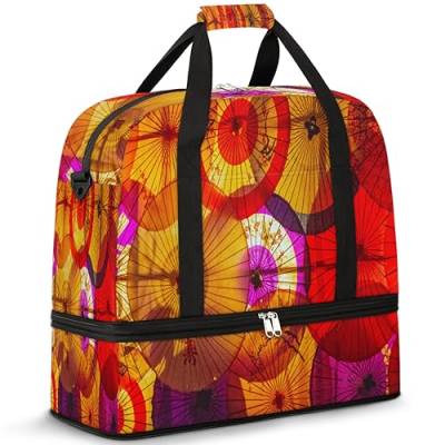 Japan Landschaft Reise Duffle Bag für Damen Herren Japan Regenschirm Wochenende Übernachtung Taschen Faltbar Nass Getrennt 47L Tragetasche für Sport Gym Yoga, farbe, 47 L, Taschen-Organizer von WowPrint