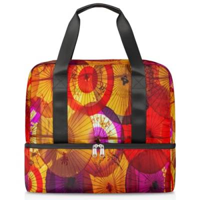 Japan Landschaft Sport Duffle Bag für Damen Herren Jungen Kirls Japan Regenschirm Wochenende Übernachtung Taschen nass getrennt 21L Tragetasche für Reisen Gym Yoga, farbe, 21L, Taschen-Organizer von WowPrint