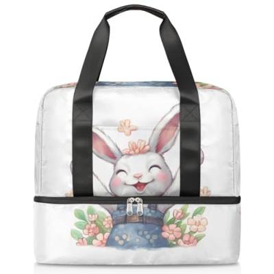 Lustige Wasserfarbe Blume Kaninchen Sport Duffle Bag für Damen Herren Jungen Kirls, 21 L Wochenende Übernachtung Taschen nass getrennt Tragetasche für Reisen Gym Yoga, farbe, 21L, Taschen-Organizer von WowPrint