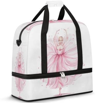 Niedliche Ballerina-Reisetasche für Damen und Herren, Ballerina, Wochenende, Übernachtungstaschen, faltbar, nass, getrennt, 47 l, Tragetasche für Sport, Fitnessstudio, Yoga, farbe, 47 L, von WowPrint