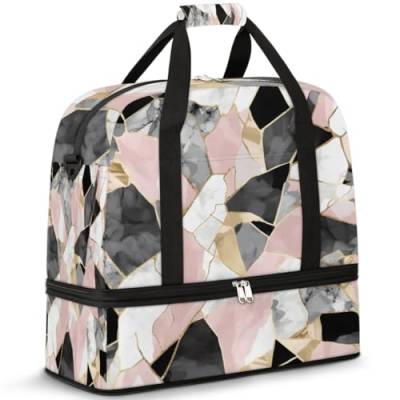 Reisetasche für Damen und Herren, Kunst Marmor Geometrischer Druck Wochenende Übernachtung Taschen Faltbare Nass Getrennt 47L Tragetasche für Sport Gym Yoga, farbe, 47L, Taschen-Organizer von WowPrint