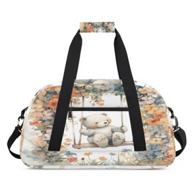 Reisetasche mit süßem Bär und Blume, für Mädchen, Jungen, Übernachtung, Wochenende, Reisetasche, 24 l, Sport, Fitnessstudio, Sporttasche, Tragetasche, farbe, (24L) UK, Taschen-Organizer von WowPrint