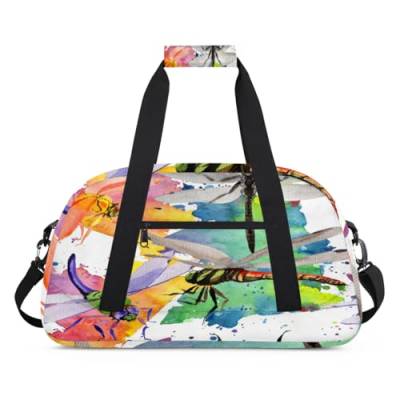 Wasserfarbe Libelle Kinder Duffel Taschen für Mädchen Jungen, Libelle Malerei über Nacht Wochenender Reisetasche 24L Sport Gym Duffel Bag Praxis Tote Tragetasche, farbe, (24L) UK, Taschen-Organizer von WowPrint