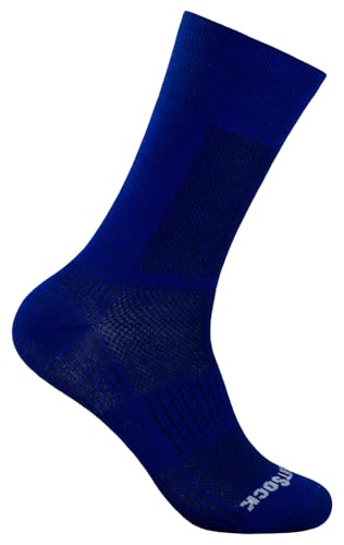 Wrightsock Profi Sportsocke, Laufsocke Modell Coolmesh II in dunkelblau marine, Anti-Blasen-System, doppellagig, Crew lang, Gr. M von Wrightsock