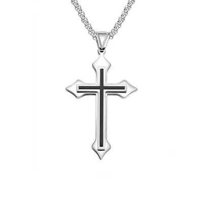 XIKSJW Kreuz Kette Herren Edelstahl Anhänger mit 70 cm Kette für Jungs und Kinder in Silber von XIKSJW