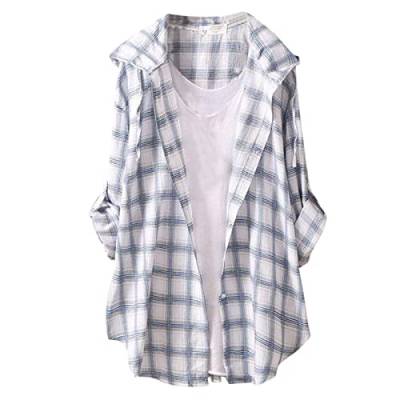 Bluse Damen Karierte Lang Langarmshirt Sonnenschutz Hemd Frühling und Sommer T-Shirt Top Strandtunika Dünne Mantel Blusenshirt Oberteile Tunika Große Größen Tops T-Shirts Sonnenschutz von Xiangdanful