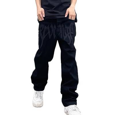 Herren Baggy Jeans Y2K Jeanshose Hip-Hop Cargo Hosen Männer Harajuku Denim Schwarze Hose Streetwear Loose Men Rock Straight Hose Mit Weitem Bein Teenager Jungen von Xiangdanful