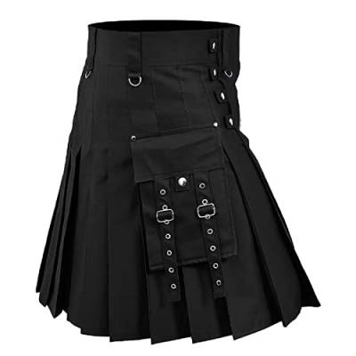 Herren Bunt Rock Klassischer Kilt Kurzer Schottenrock Männer Party Outfit Herren Pouch Vintage Rock Röcke Kette Punk Gothic Halb Faltenrock Schottische Tracht Kostüm Bar Clubwear von Xiangdanful