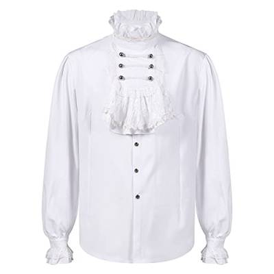 Xiangdanful Mittelalter Kleidung Herren Langarm Herrenhemd Gothic Rüschenkragen Langarmhemd Viktorianische Halloween Karneval Cosplay Renaissance Hemd Mittelalter Vintage Kostüm von Xiangdanful