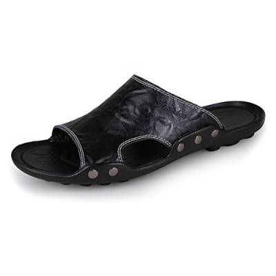YAGFYg Slide-Sandalen für Herren, leichte PU-Leder-Strandpantoffeln mit offener Spitze, wasserabweisende Outdoor-Slipper-Schuhe von YAGFYg