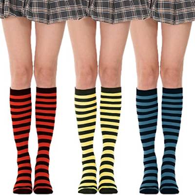 YAMEE Kniestrümpfe damen Socken Streifen, Strümpfe damen ,Gestreifte Socken College Socken Strümpfe Kniestrumpf für Damen (3 Paare) von YAMEE