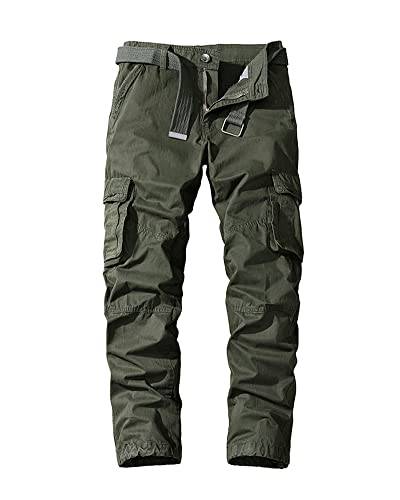 YAOTT Herren Baumwollhose Freizeithose Wanderhose Trekkinghose Outdoorhose Chino Cargohose Jogginghose Haremshose mit Mehreren Taschen Taktische Hose Armeekampf Stretchhose Armeegrün 30W von YAOTT