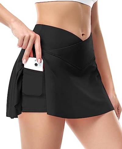 Plissierter Tennisrock Damen mit Unterhose Tennis Faltenrock Kurz Hosenrock Golf Sport Workout Running Rock Sommerrock Minirock (Schwarz, S) von YARRCO