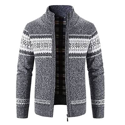 YEBIRAL Norweger Pullover Herren Stehkragen Strickjacke Grobstrick Sweatjacke Cardigan mit Reißverschluss Pullover Winterjacke Männer Freizeitjacke Warme Übergangsjacke von YEBIRAL