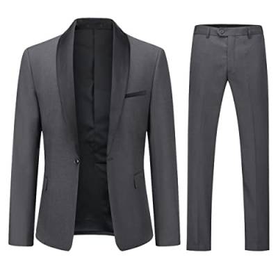 YOUTHUP Anzug Herren Anzug Slim Fit 2 Teilig Anzüge Schalkragen Herrenanzug für Hochzeit Business, Dunkelgrau, M von YOUTHUP