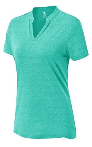 YSENTO Damen Laufshirt Kurzarm Sport Funktionsshirt atmungsaktive V-Ausschnitt Sportbekleidung Yoga Gym Shirts(Hellblau,L) von YSENTO