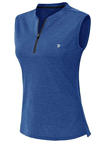 YSENTO Damen Sport T-Shirt Ärmelloses Golf Poloshirt Schnell Trocken Laufshirt Yoga Gym Oberteile Tank Top(01Blau,S) von YSENTO