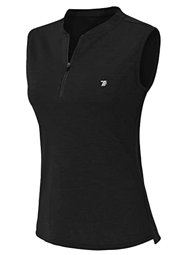 YSENTO Damen Golf Shirt Poloshirt Ärmelloses Tennis Shirt Leicht Quick Dry Sport Polohemd Tank Tops(Schwarz,2XL) von YSENTO