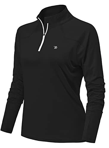 YSENTO Damen Laufshirt Langarm Sportshirt Schnelltrocknend Atmungsaktiv Yoga Gym Funktionsshirt mit 1/4 Reißverschluss(Schwarz,XS) von YSENTO