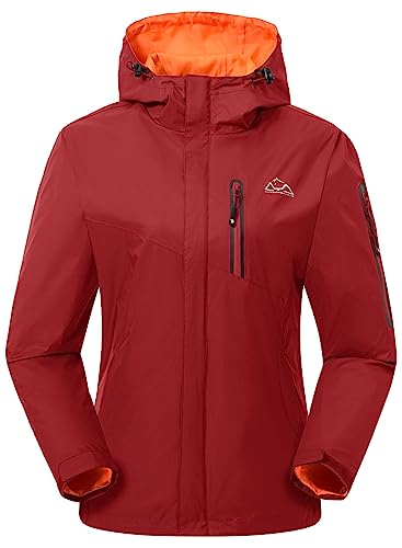 YSENTO Damen Outdoorjacke Wasserdicht Regenjacke Leicht Atmungsaktiv Übergangsjacke Regenmantel Funktionsjacke(Weinrot,S) von YSENTO