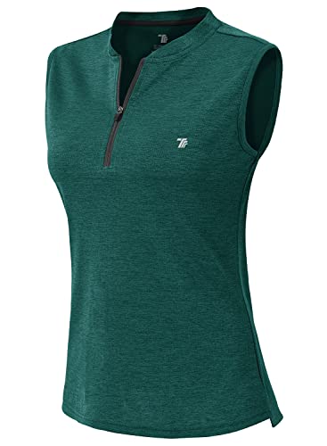 YSENTO Damen Golf Poloshirt Ärmelloses Tennis Shirts Atmungsaktiv Sport Tank Tops mit 1/4 Reißverschluss(Grün,2XL) von YSENTO