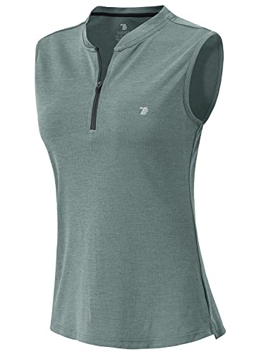 YSENTO Damen Poloshirt Ärmelloses Golf Tennis Shirt Quick Dry Leicht Sport Oberteile Polohemd Tanktops mit Kragen(Himmelblau,S) von YSENTO